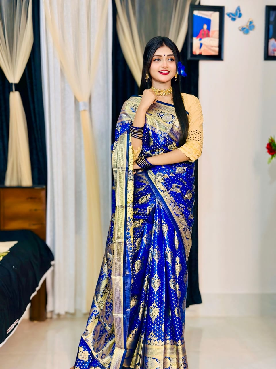 Jacquard Border Soft Silk Katan Saree for Reception Wear