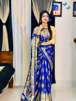 Buti Work Soft Silk Katan Saree, Saree Only, 12 Haath