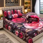 3D Design Comforter and King Size Velvet Bed Sheet Set, 6 Colours