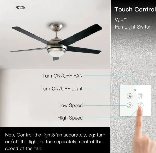 GearUP Wi-Fi সিলিং ফ্যান স্পিড কন্ট্রোলার ও লাইট সুইচ – TUYA/Smart Life অ্যাপ কন্ট্রোল (রিমোট ছাড়া)