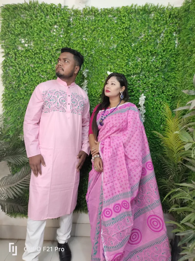 Couple Dress, Dhupian Silk Saree with Matching Panjabi, 40 to 46