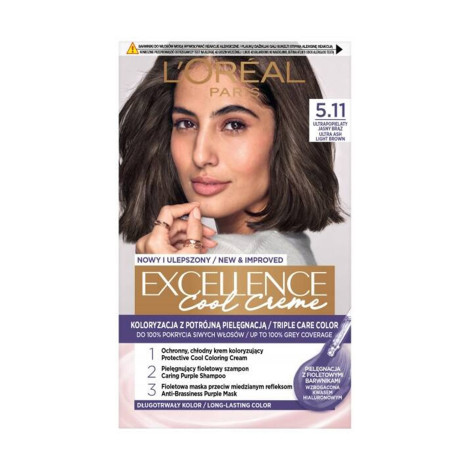 L'Oreal Excellence কুল ক্রিম ট্রিপল কেয়ার হেয়ার কালার 5.11 আল্ট্রা অ্যাশ লাইট ব্রাউন