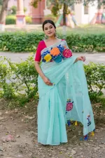 Embroidered Half Silk Saree for Women, 12 Haath Length