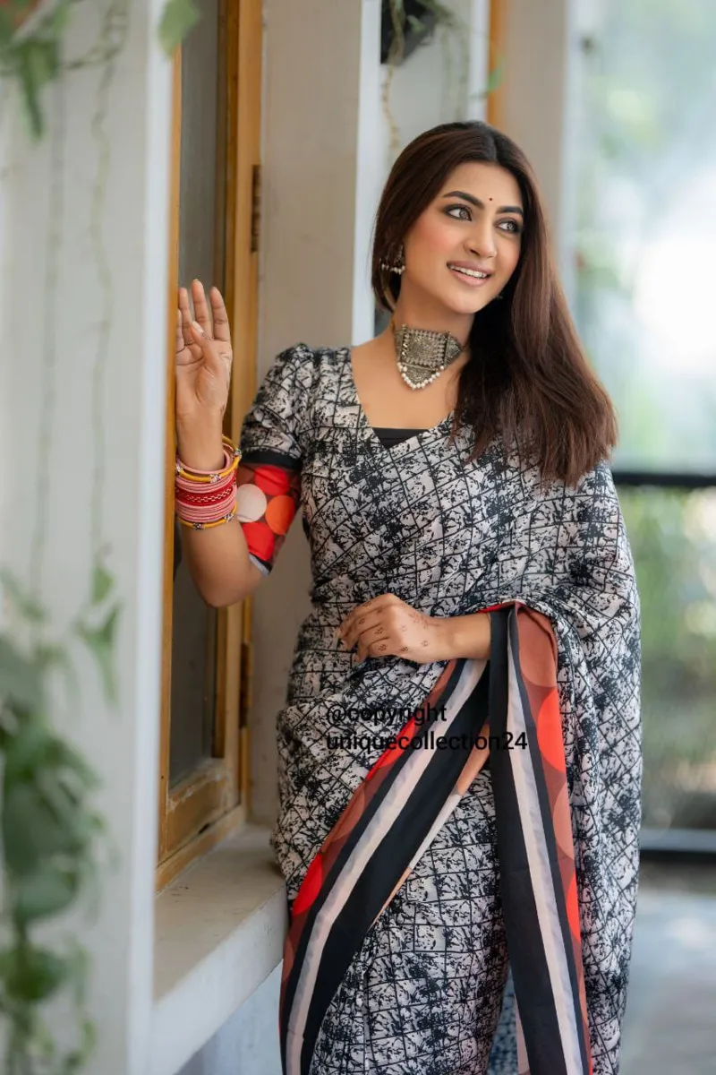 Eid Silk Saree with Digital Print and Blouse Piece, 12 Haath
