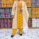 পূজার কটন থ্রি-পিস কালেকশন – এমব্রয়ডারি কামিজ