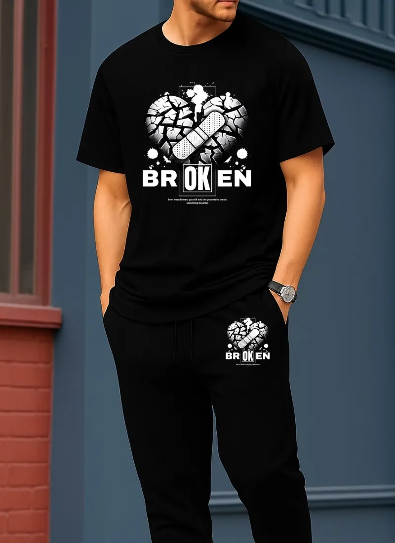 Men's DTF Print Cotton T-Shirt and Trouser Combo, 6 Colours