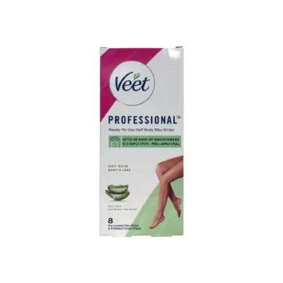Veet Professional Half Body ওয়াক্স স্ট্রিপ 8টি - Aloe Vera ও Green Tea সুগন্ধ