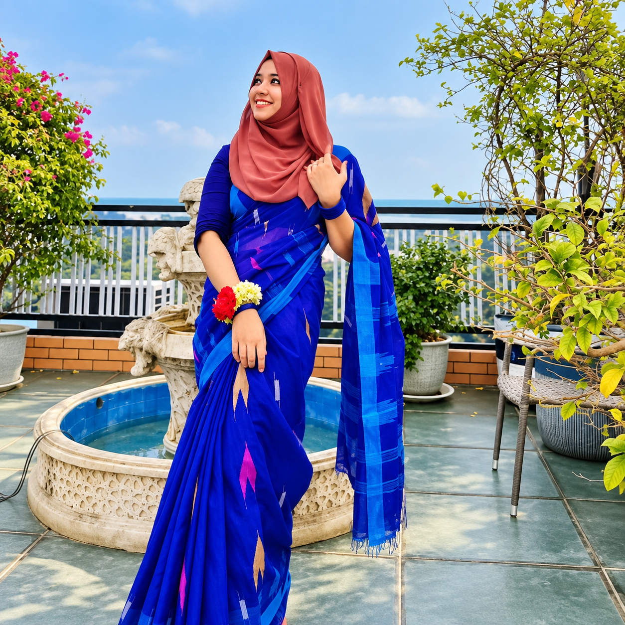 Traditional Sylheti Handloom Cotton Manipuri Saree with Shiuli Flower Motif