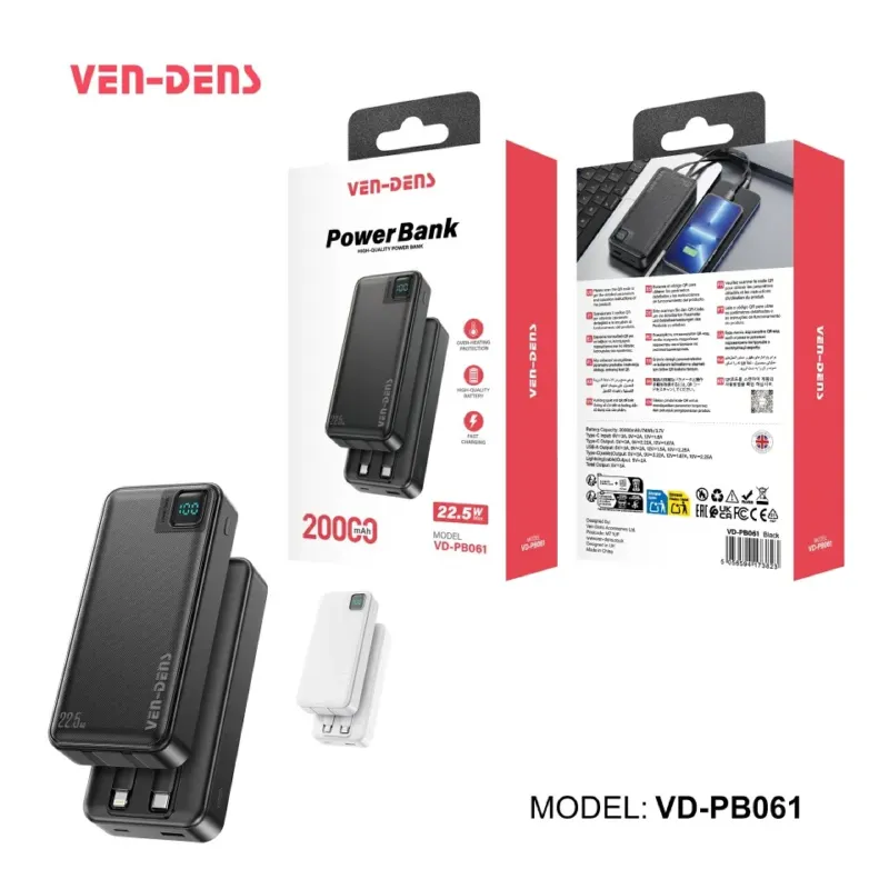Ven-Dens VD-PB061 20000mAh 22.5W ফাস্ট চার্জিং পাওয়ার ব্যাংক