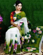 মহিলাদের হাতে ব্রাশ পেইন্ট করা হাফ সিল্ক শাড়ি