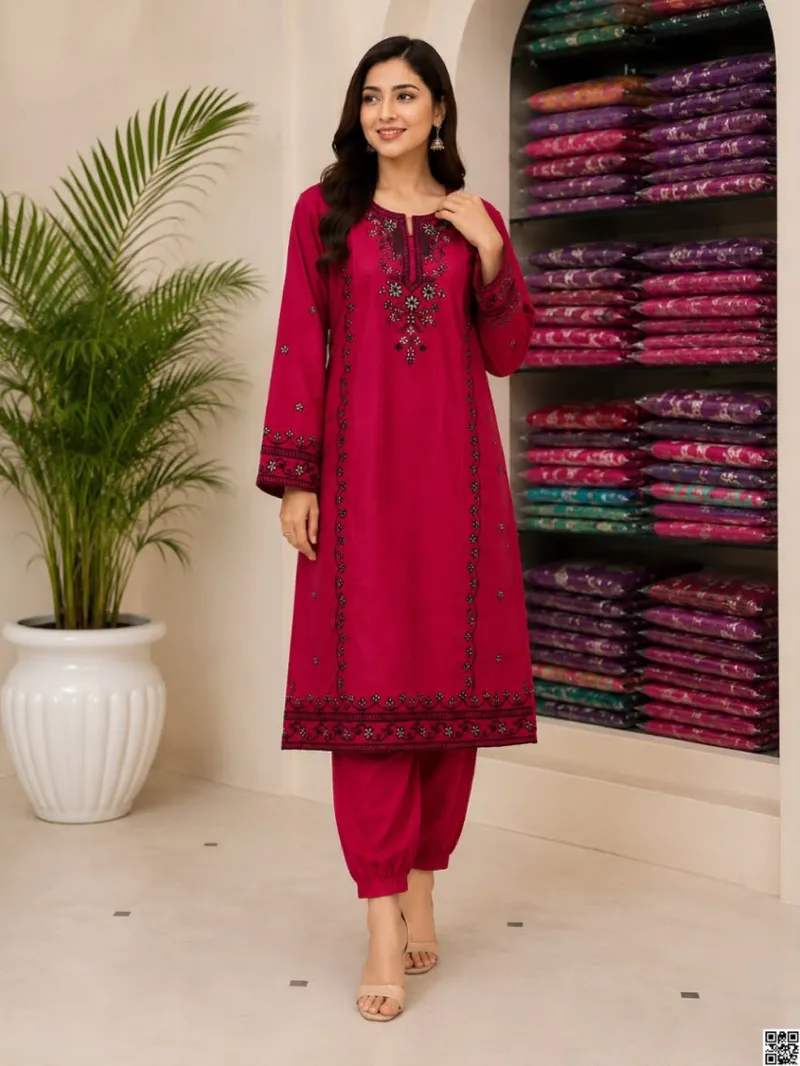 লিনেন ফুল বডি এমব্রয়ডারি টু পিস সেট, M থেকে XXL