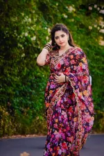 Silk Digital Print Saree with Stone Work and Afsan Lace Hem
