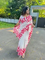 Block Print Half Silk Saree with Screen Print Work, 6 Colours
