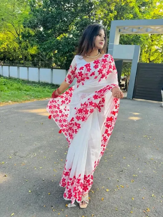 Block Print Half Silk Saree with Screen Print Work, 6 Colours