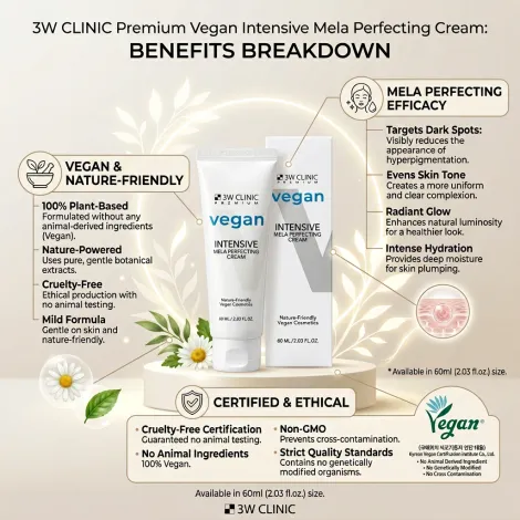 3W Clinic ভেগান ইনটেনসিভ Mela Perfecting ফেস ক্রিম 60ml