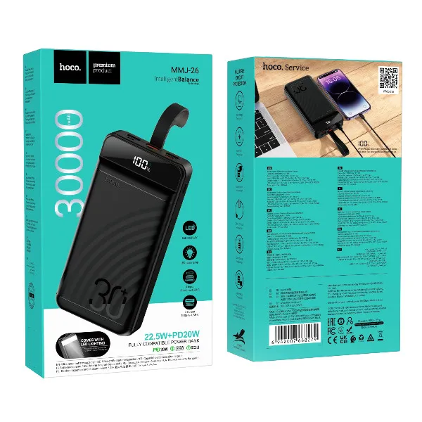 Hoco MMJ-26 22.5W ফাস্ট চার্জিং 30000mAh পাওয়ার ব্যাংক