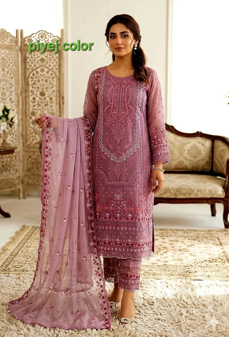 Sequin Embroidered Four Piece with Sada Bahar Orna, L to XXL