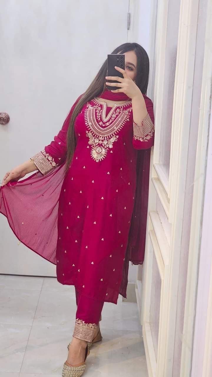 Women's AC Cotton Sequin Three Piece with Stone Work Orna