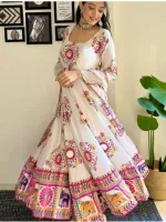 Women's Digital Print Gown Three Piece with Dollar Work, Full Sleeve