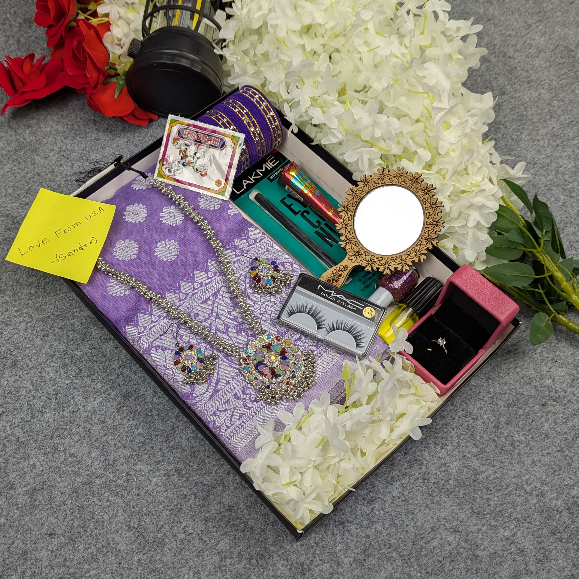 সিল্ক কাতান শাড়ি কম্বো সেট - ল্যাভেন্ডার