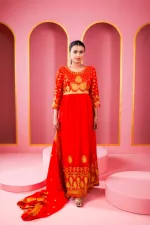 মেয়েদের জর্জেট লেহেঙ্গা পার্টি ড্রেস, এমব্রয়ডারি করা ওড়নাসহ, 44 ইঞ্চি