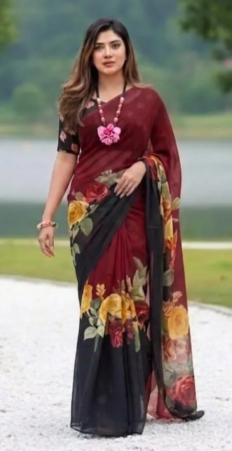 Lightweight Rongdhonu Georgette Saree with Blouse, 5 Colours