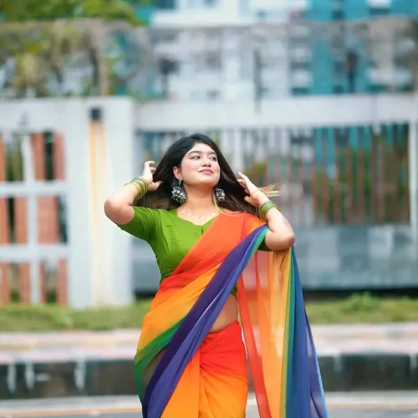 স্টাইলিশ রেইনবো জর্জেট শাড়ি