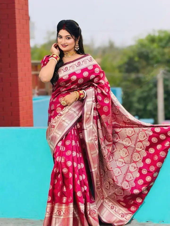 Banarasi Katan Saree with Golden Zari Work, 12 Haath, No Blouse