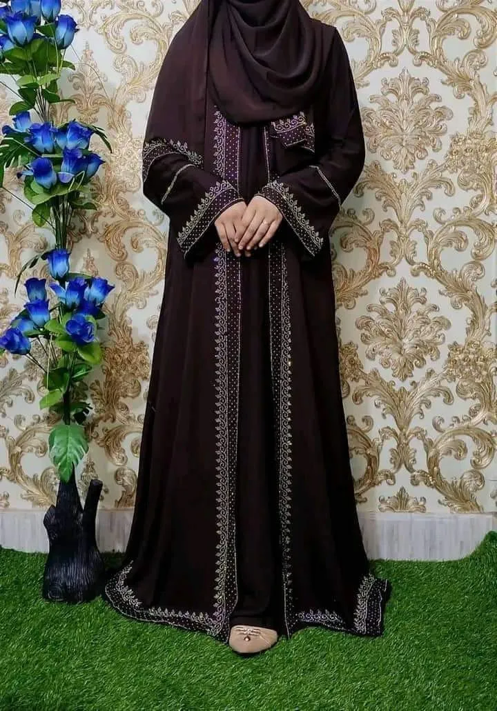 স্টোন ওয়ার্ক কোটি বোরকা হিজাবসহ, লম্বা 52, 54, 56