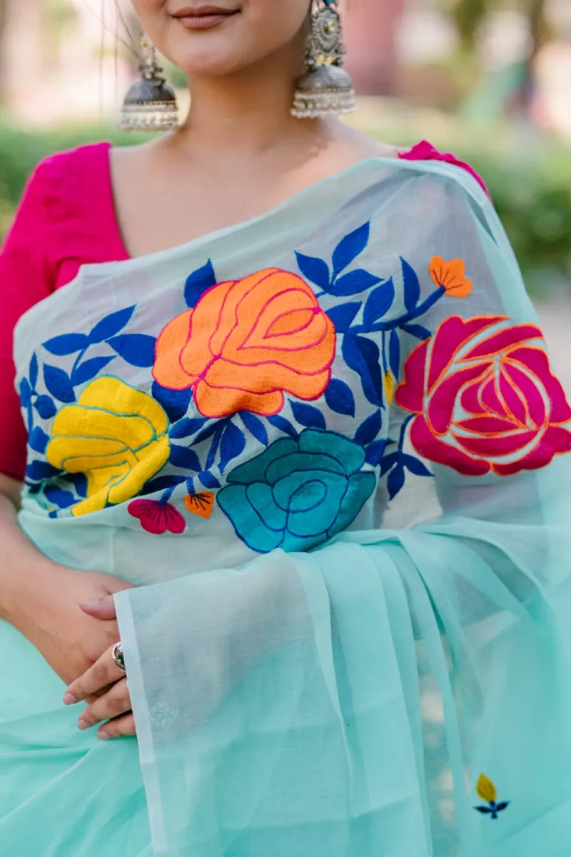 Embroidered Half Silk Saree for Women, 12 Haath Length