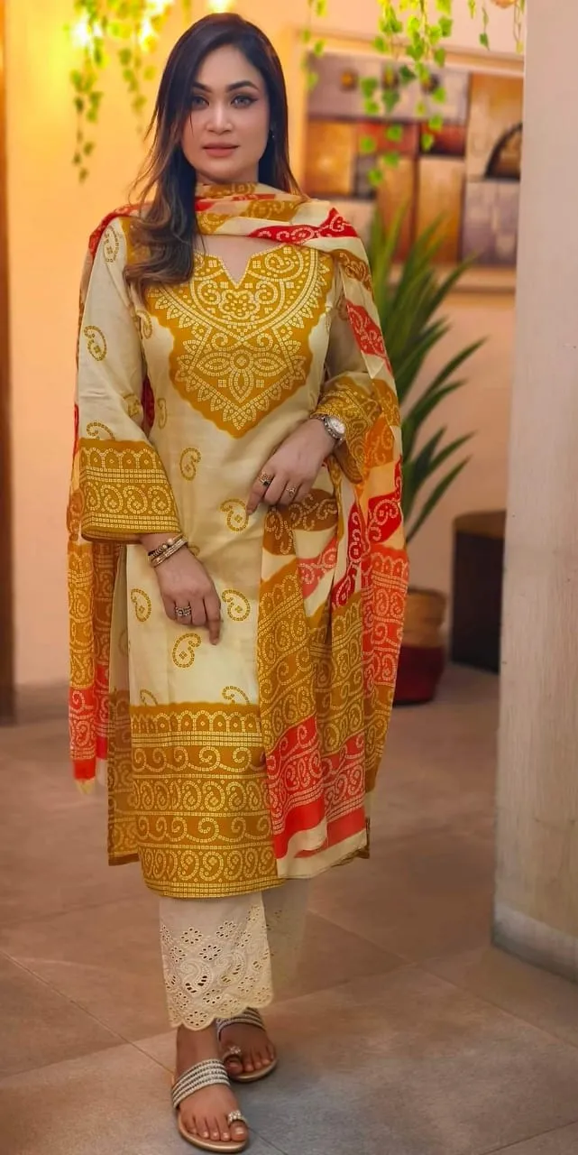 প্রিন্টেড লিনেন কামিজ ও সালোয়ার থ্রি পিস, 6 রং