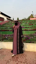 Embroidery Koti Borka with Side-Embroidered Long Hijab