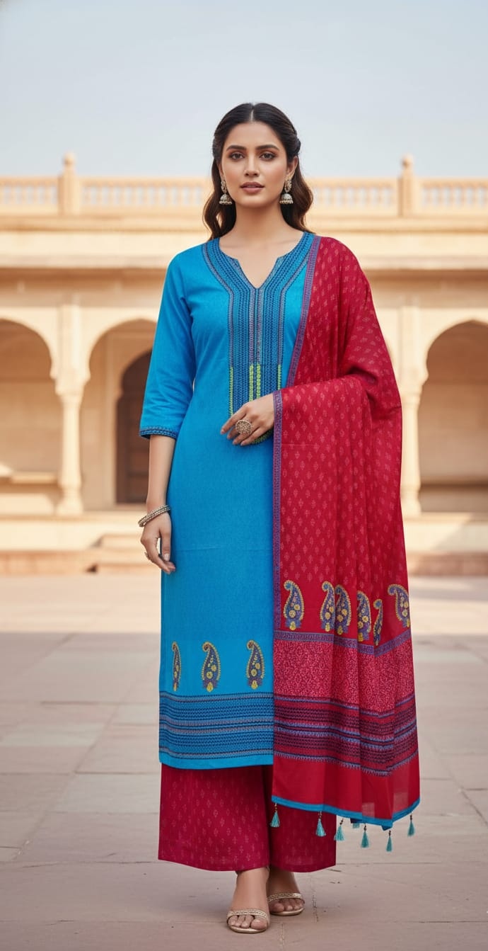 Unstitched Voile Three Piece, Five Haath Orna with Tassels
