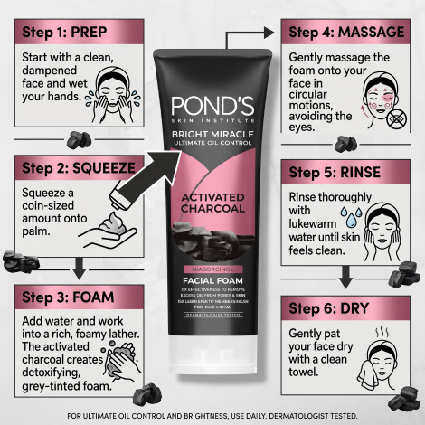Pond's Bright Miracle Activated Charcoal Oil Control Facial Foam 100g (Indonesia)