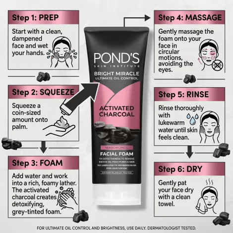 Pond's Bright Miracle অ্যাক্টিভেটেড চারকোল অয়েল কন্ট্রোল ফেসিয়াল ফোম 100g
