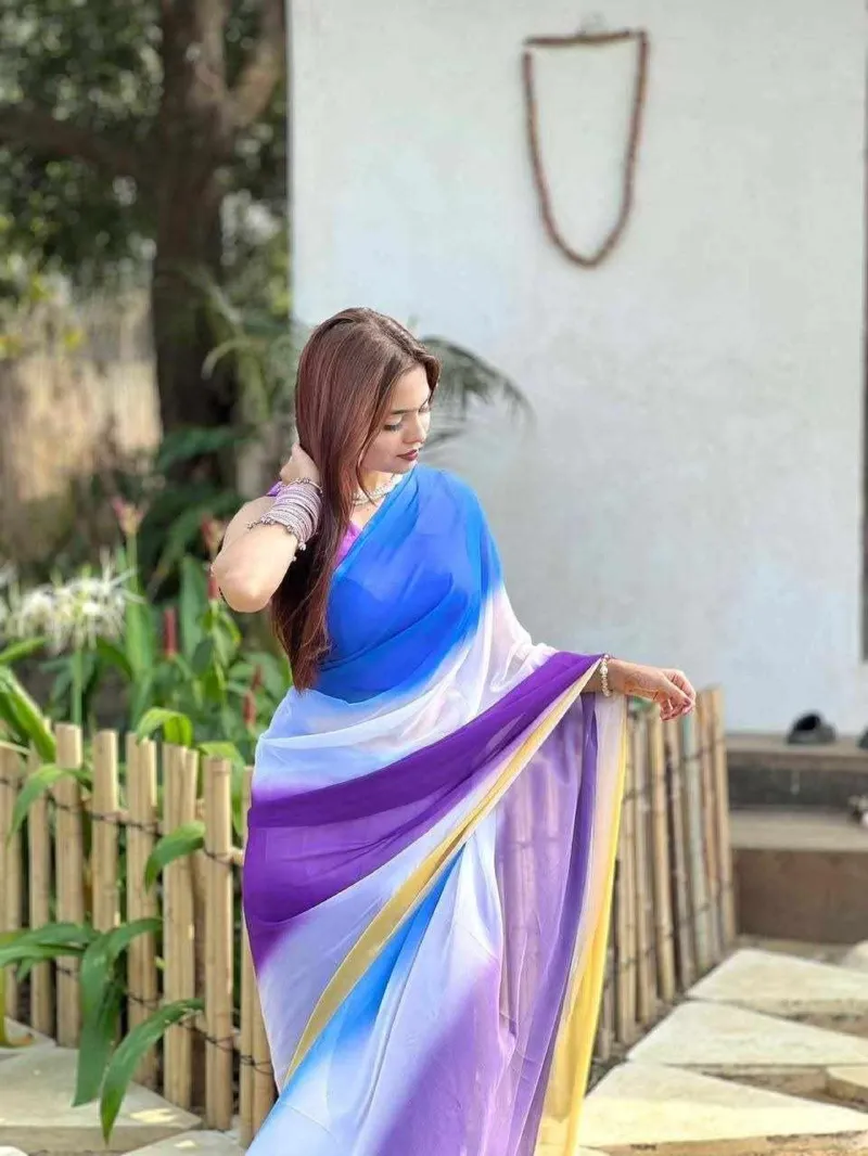 Rongdhonu Georgette Saree with Blouse Piece, 4 Colours