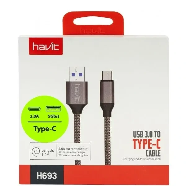 HAVIT H693 ডেটা ও চার্জিং ক্যাবল (USB 3.0 থেকে টাইপ-সি)