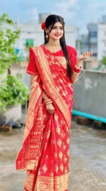 Buti Work Soft Silk Katan Saree, Saree Only, 12 Haath
