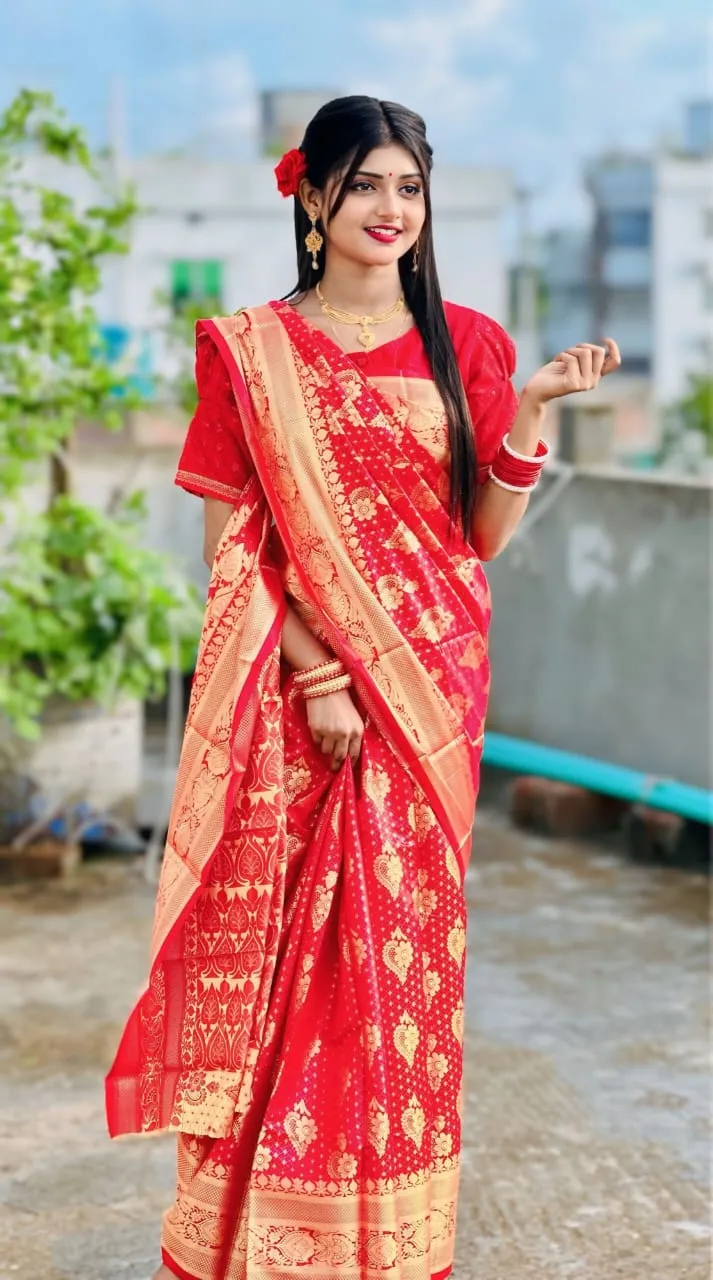 Buti Work Soft Silk Katan Saree, Saree Only, 12 Haath