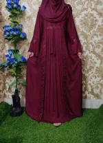 Embroidery and Stone Work Koti Borka with Hijab