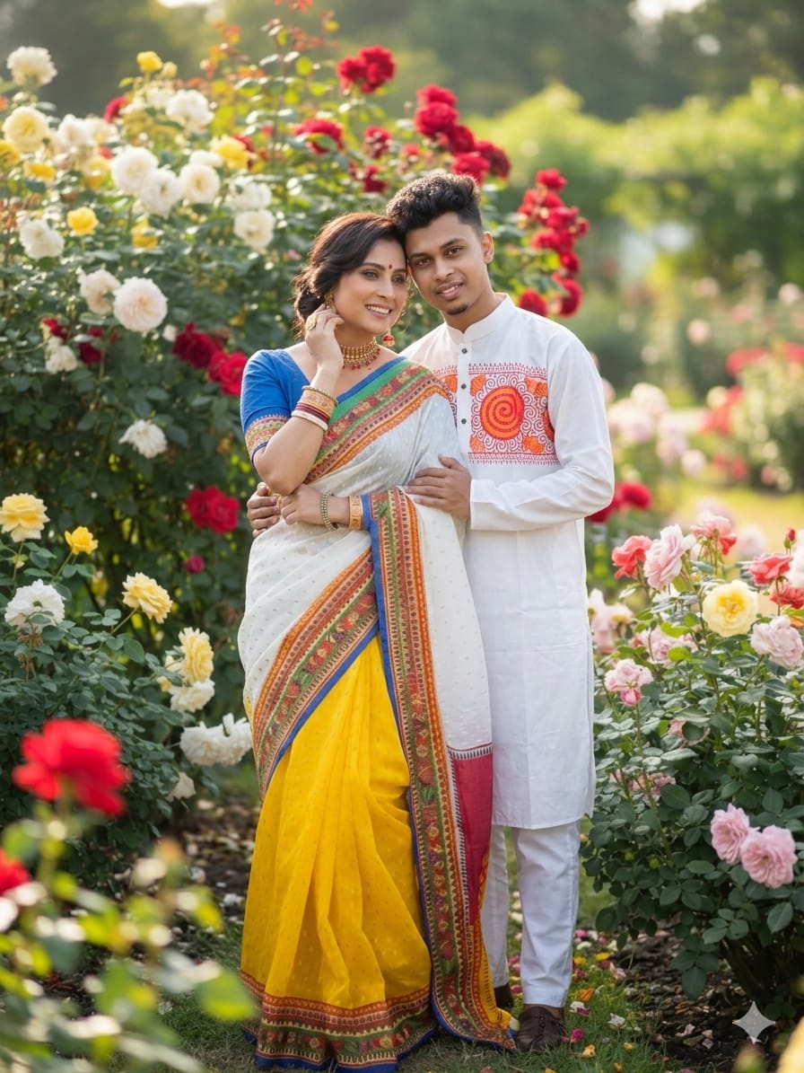 Matching Saree Panjabi Couple Set with Screen and Digital Print