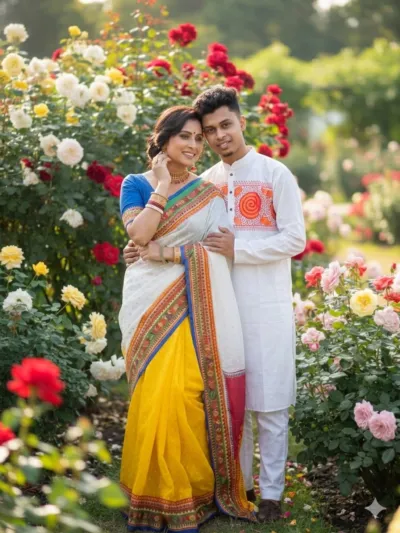 Matching Saree Panjabi Couple Set with Screen and Digital Print