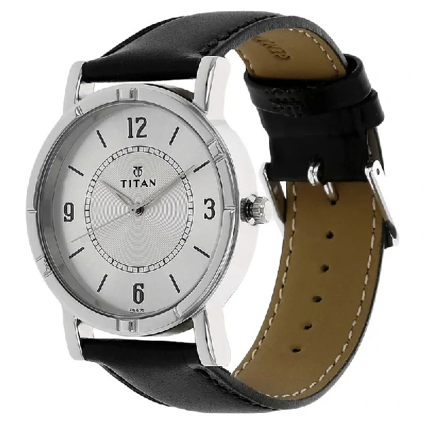 Titan Quartz Analog Silver Dial Leather Strap Watch for Men – NN1639SL03