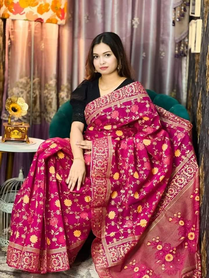 Women's Hand Printed Half Silk Saree, Screen Print, 12 Haath