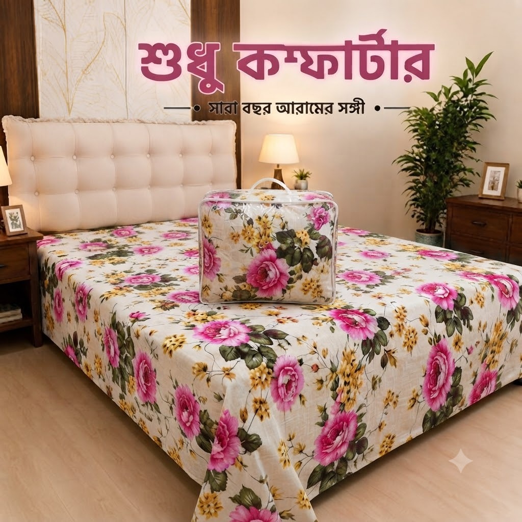 Twill Cotton Comforter, 7 x 7.5 Feet, Digital Print