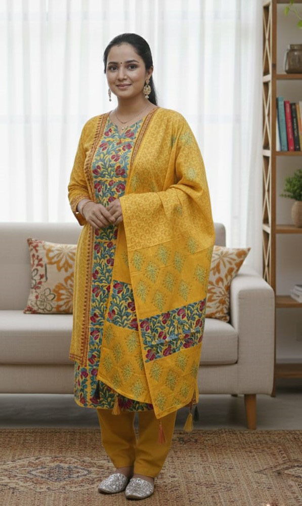 Women's Unstitched Cotton Voile Three Piece, Full Sleeve Kameez