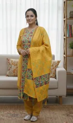 আনস্টিচড হ্যান্ড প্রিন্ট থ্রি পিস, 45 ইঞ্চি কামিজ, 90 ইঞ্চি ওড়না