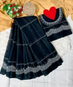 ম্যাচিং ব্লাউজসহ সফট জর্জেট এমব্রয়ডারি শাড়ি, 12 হাত