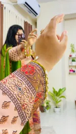 জর্জেট ডিজিটাল প্রিন্ট থ্রি পিস, মিরর ওয়ার্ক, M থেকে XL