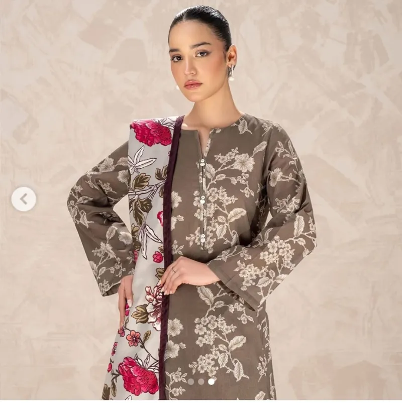 Digital Print Cotton Silk Three Piece, 6 Colours, Sizes 36 to 46